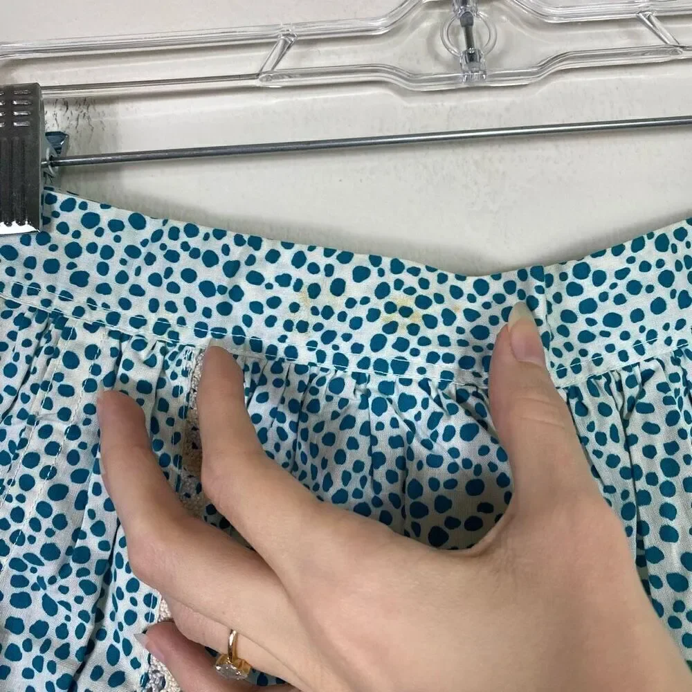 Vintage White & Teal Spotted Half Apron With Pockets Size S